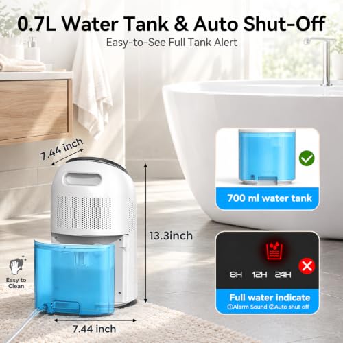 White Small Dehumidifier with HEPA Filter & Auto-Off for Bedroom & Home