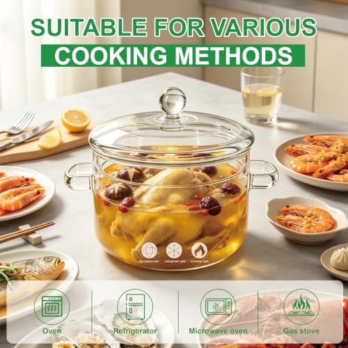 Clear Glass Simmer Pot with Lid 1.5L Borosilicate Stovetop Saucepan