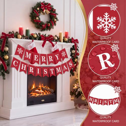 Funrous Merry Christmas Banner Red Xmas Bunting Garland Party Decorations - Red Xmas