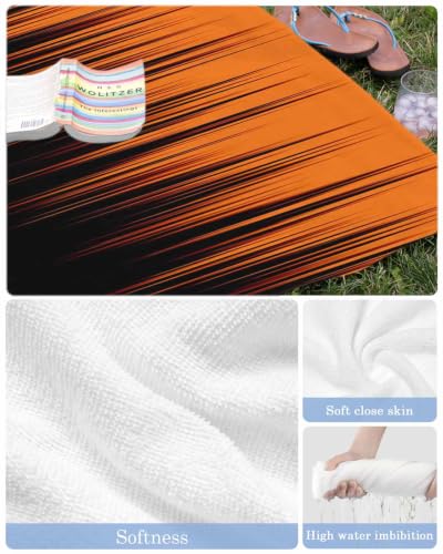 Oversized Microfiber Beach Towel Orange & Black Striped 23x47in Quick Dry Sandproof