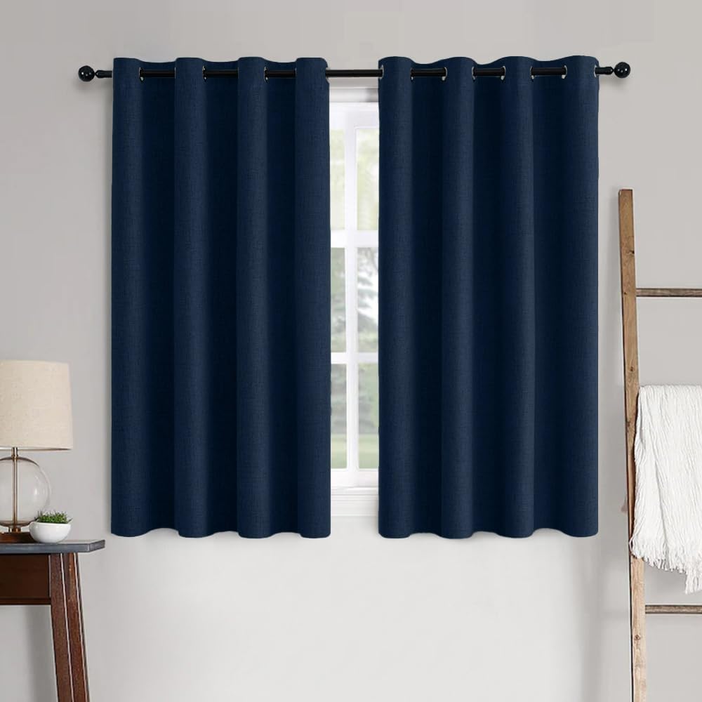 MIULEE Blackout Curtains - 100% Linen Textured Thermal Insulated Drapes | Midnight Blue, 52 x 72 Inch (2 Panels)