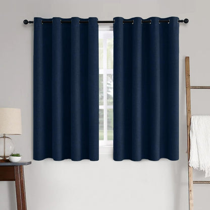 MIULEE Blackout Curtains - 100% Linen Textured Thermal Insulated Drapes | Midnight Blue, 52 x 72 Inch (2 Panels)