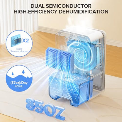 White 1000 sq ft Dehumidifier for Home & Basement with Aromatherapy, Auto Shut Off & 7 LED Colors