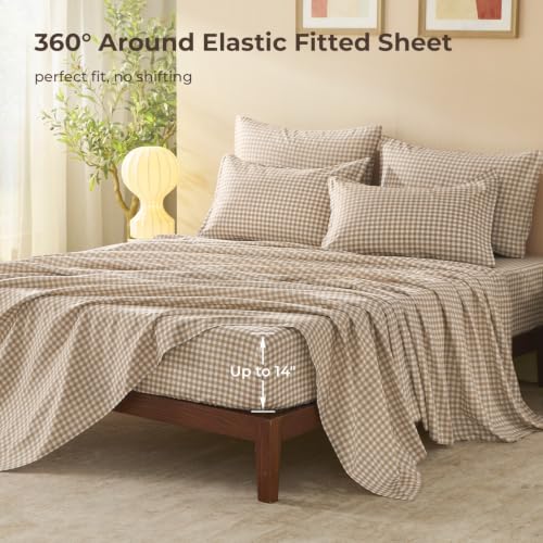 Litanika Full Size Tan Gingham Comforter Set - 7 Pieces Bedroom Bedding