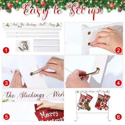 White Christmas Stocking Stand with 4 Hooks Floor Holder