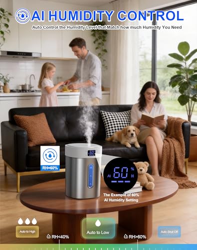 Large Stainless Steel Humidifier for Bedroom and Home, 4L Tank, Night Light & Timer