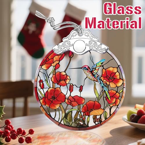 Hummingbird Stained Glass Christmas Ornament - Handmade Holiday Tree Decor