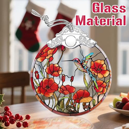 Hummingbird Stained Glass Christmas Ornament - Handmade Holiday Tree Decor