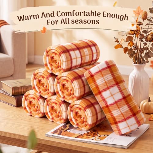 Fall Plaid Throw Blankets 10 Pack - Brown, White, Orange, Red 50x60 Inches