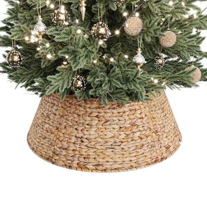 28 Inch Woven Rattan Christmas Tree Collar - Natural, 5-Piece Xmas Tree Skirt