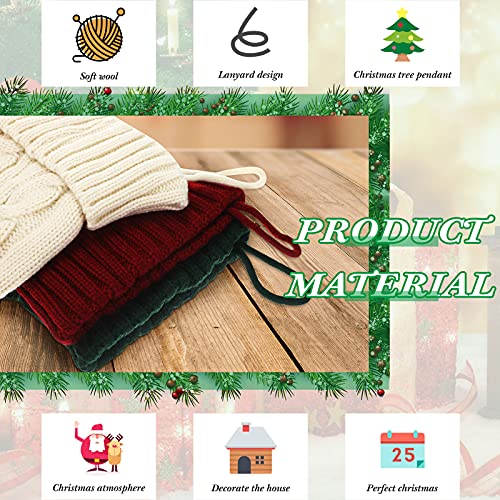 Christmas Candy Stockings Set - Green, Red, Ivory Knit Holiday Decor - Stylish 9 Pack