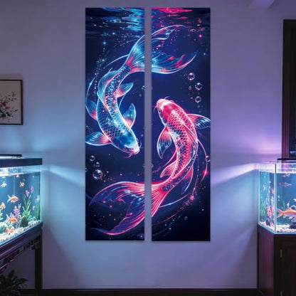 Blacklight Koi Fish Tapestry Set - UV Glow Wall Decor for Bedroom