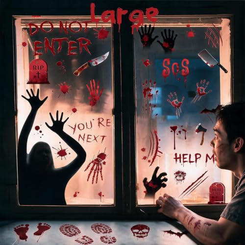 Large Halloween Bloody Window Clings Floor Decals & Temporary Tattoos Set