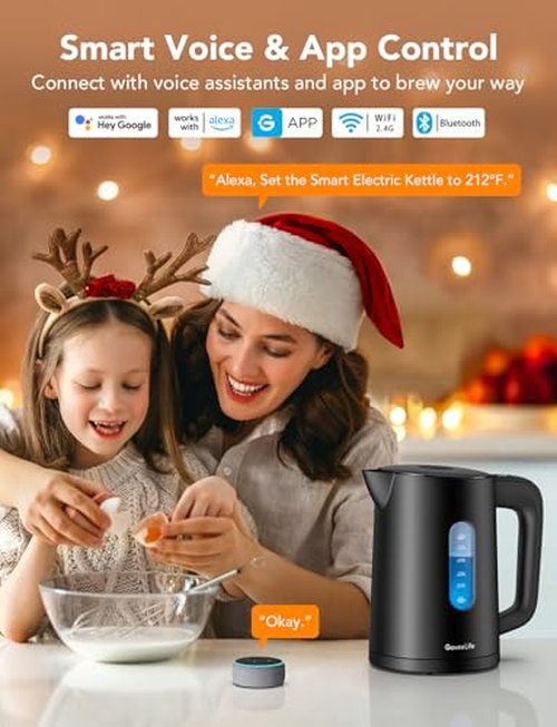 GoveeLife Smart Kettle Temperature Control 1.7L, 1500w WiFi Tea Kettle Electric with LED Indicator Lights, Remotely Control, 2H Keep Warm, 4 Presets Hot Water Boiler for Tea & Coffee & DIY