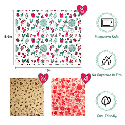 Christmas Wax Paper Sheets - 150 Pcs Food Wrapping & Picnic Tissue - Holiday Pattern Variation