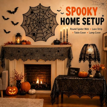 Halloween Indoor Decorations Set with Webs, Bat Stickers & Table Runners