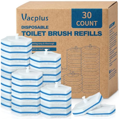 Vacplus Toilet Wand Refills 30 Count - Disposable, Clorox Compatible, Blue & White