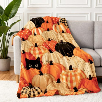 Fall / 40x60 Cozy Pumpkin Throw Blanket for Couch - Autumn Fleece