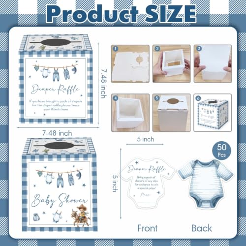 Blue Jean Baby Shower Decorations with Diaper Raffle Box & 50 Cards - Blue