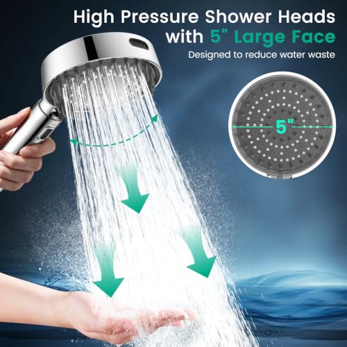 Chrome Handheld Shower Head with 6 Modes & Extendable Handle - High Pressure