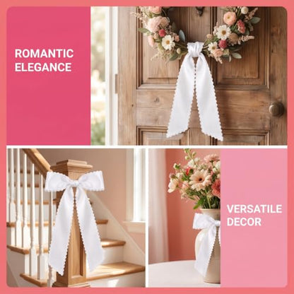 White Wreath Sash Set of 2 - Scalloped Ruffle Front Door Decor - White
