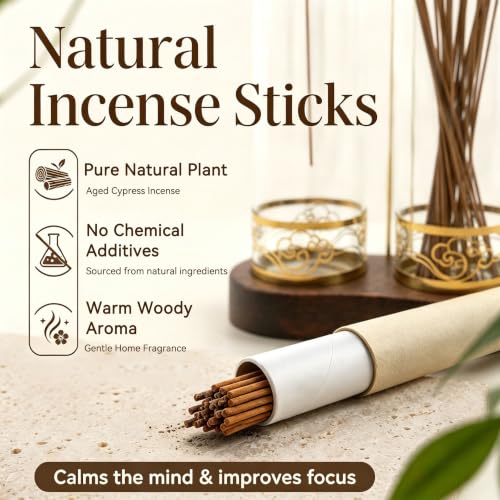 Incense Holder for Stick with Glass Ash Catcher and Anti-Tip Base - Includes 20 Incense Sticks