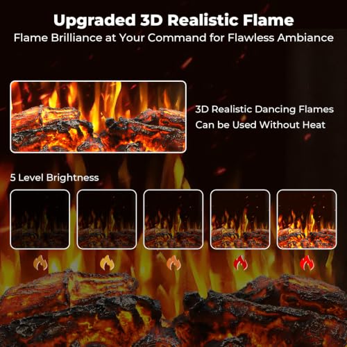 Electric Fireplace Stove with 3D Flame and Thermostat - Brown, 22 Inch