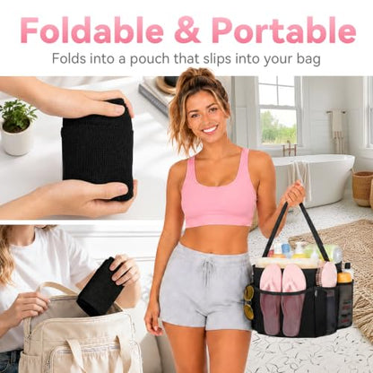 Portable Mesh Shower Caddy with One Handle - Black, 8-Pocket Dorm & Beach Organizer