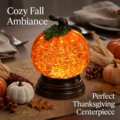Glitter Lighted Pumpkin Snow Globe with LED Warm Glow Halloween Decor