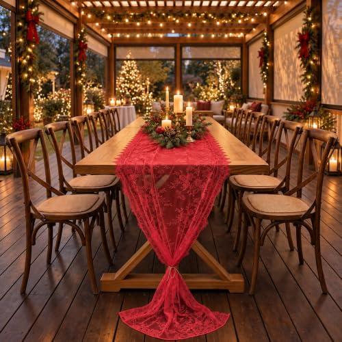 6 Pack Red Lace Table Runners 30x120 Inch for Christmas Holiday Decor