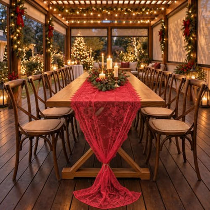 6 Pack Red Lace Table Runners 30x120 Inch for Christmas Holiday Decor