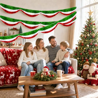 Christmas Foil Fringe Bunting Set - Red Green White 40 Ft Decorations (6 Pcs)