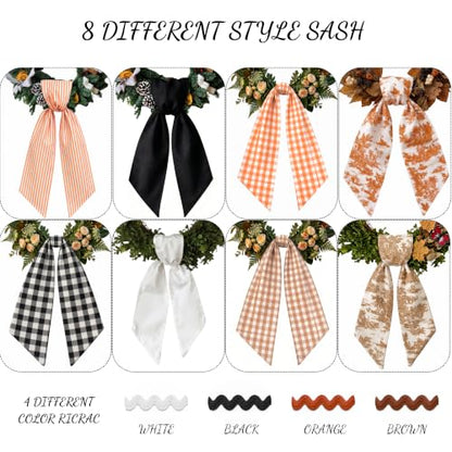 Halloween 07 Fall Wreath Sash with Monogram and Harvest Decor - Autumn Door Accessory