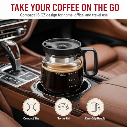 Coffee Pot Mug with Lid 16oz Glass Mini Coffee Pot Cup Spill-Resistant Travel Mug - Coffee Lovers Gift Variation of THIS listing