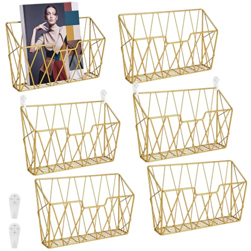 Gold Wall Mounted Magazine Rack - Metal Wall Organizer for Living Room, Office, Vanity