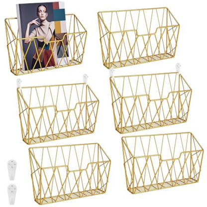 Gold Wall Mounted Magazine Rack - Metal Wall Organizer for Living Room, Office, Vanity