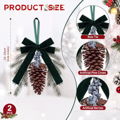Christmas Teardrop Swag Decorations Set with Pinecones and Berries - 2 Pieces