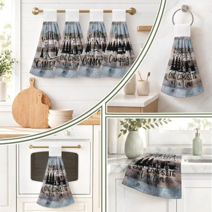 Rustic Camping Camper Hanging Kitchen Towels 4-Pack - Microfiber Decorative Towels