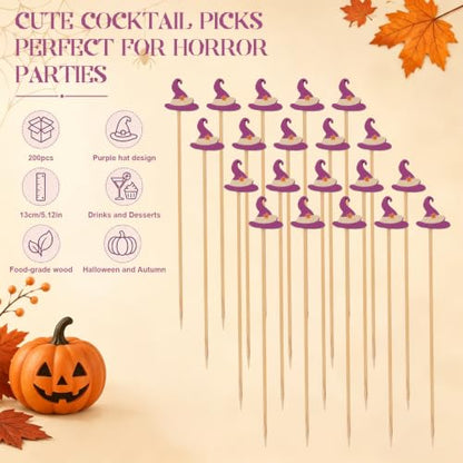 Halloween Purple Hat Cocktail Picks 200pcs - Party Food Decor