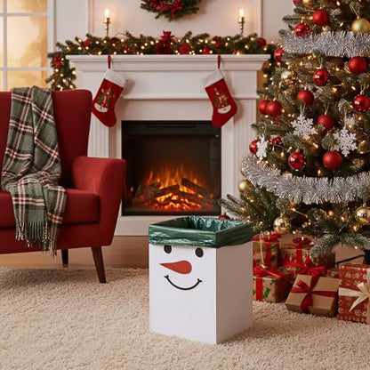 Snowman Christmas Wastebasket Home Decor - Wooden Trash Can
