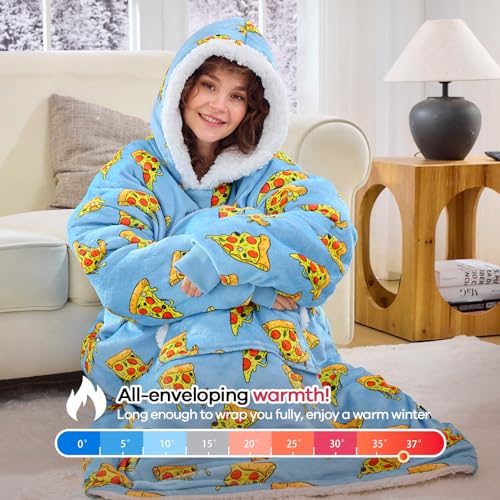 Oversized Wearable Blanket Hoodie for Women and Mom Glacial Blue Pizza