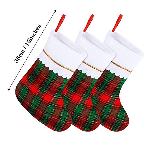 Christmas Stockings Set with Red and Green Plaid Pattern - 12 Pack Holiday Decor