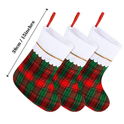 Christmas Stockings Set with Red and Green Plaid Pattern - 12 Pack Holiday Decor