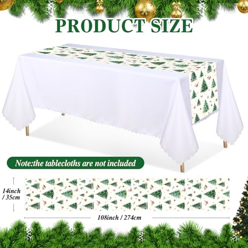 Christmas Table Runner Green Xmas Tree Design 14x108 Inch Disposable Holiday Decor - Set of 6