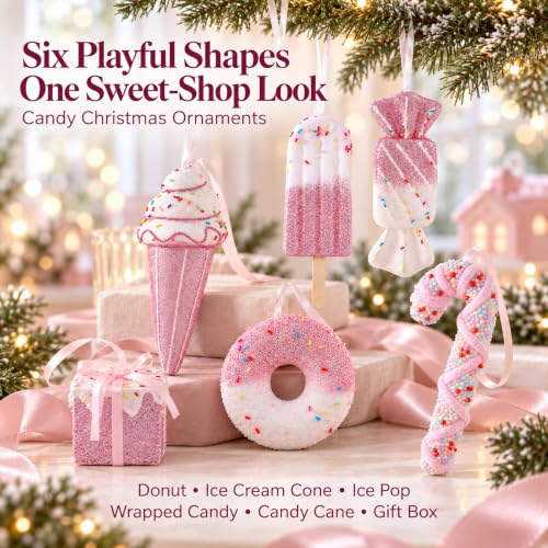 Pink Pastel Christmas Ornaments Set 15PCS Candy Donut & Ice Cream - Medium Variation