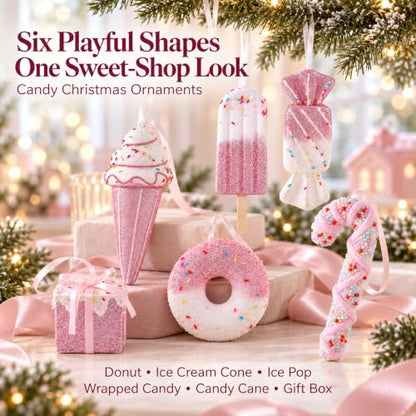 Pink Pastel Christmas Ornaments Set 15PCS Candy Donut & Ice Cream - Medium Variation