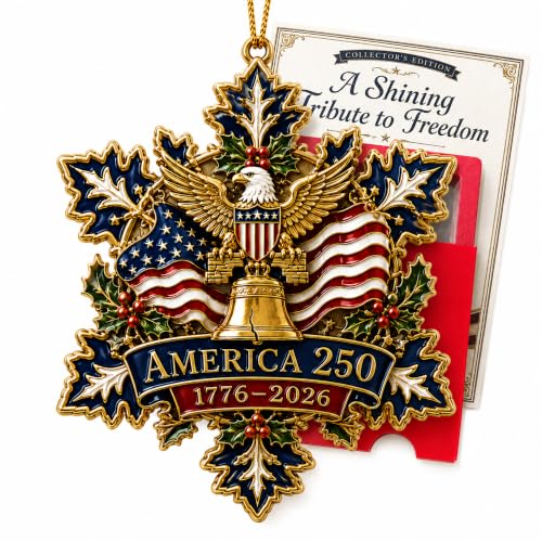 Christmas Ornament 2026 3D Metal Enamel USA Snowflake Decoration - Patriotic 250th Anniversary