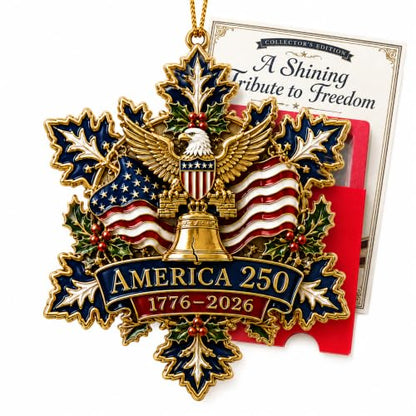 Christmas Ornament 2026 3D Metal Enamel USA Snowflake Decoration - Patriotic 250th Anniversary