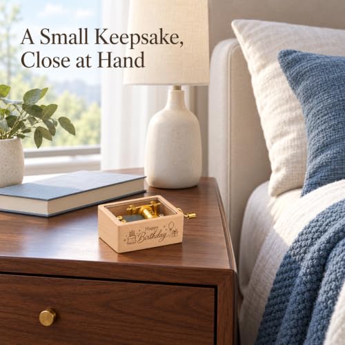 Happy Birthday Music Box - Mini Beech Wood Hand Crank Gift