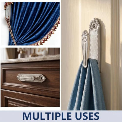 RiseDirectly 2 Pack Matte Silver Curtain Holdbacks Rust-Proof Zinc Alloy - Modern Drapery Tiebacks